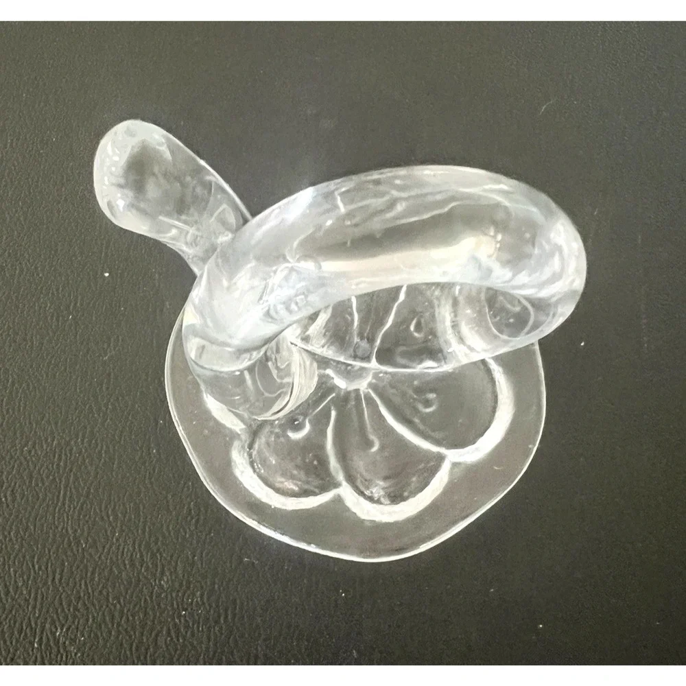 Murano Style Hand Blown Art Glass Flower Napkin Ring Holders Vintage Set 5 Clear